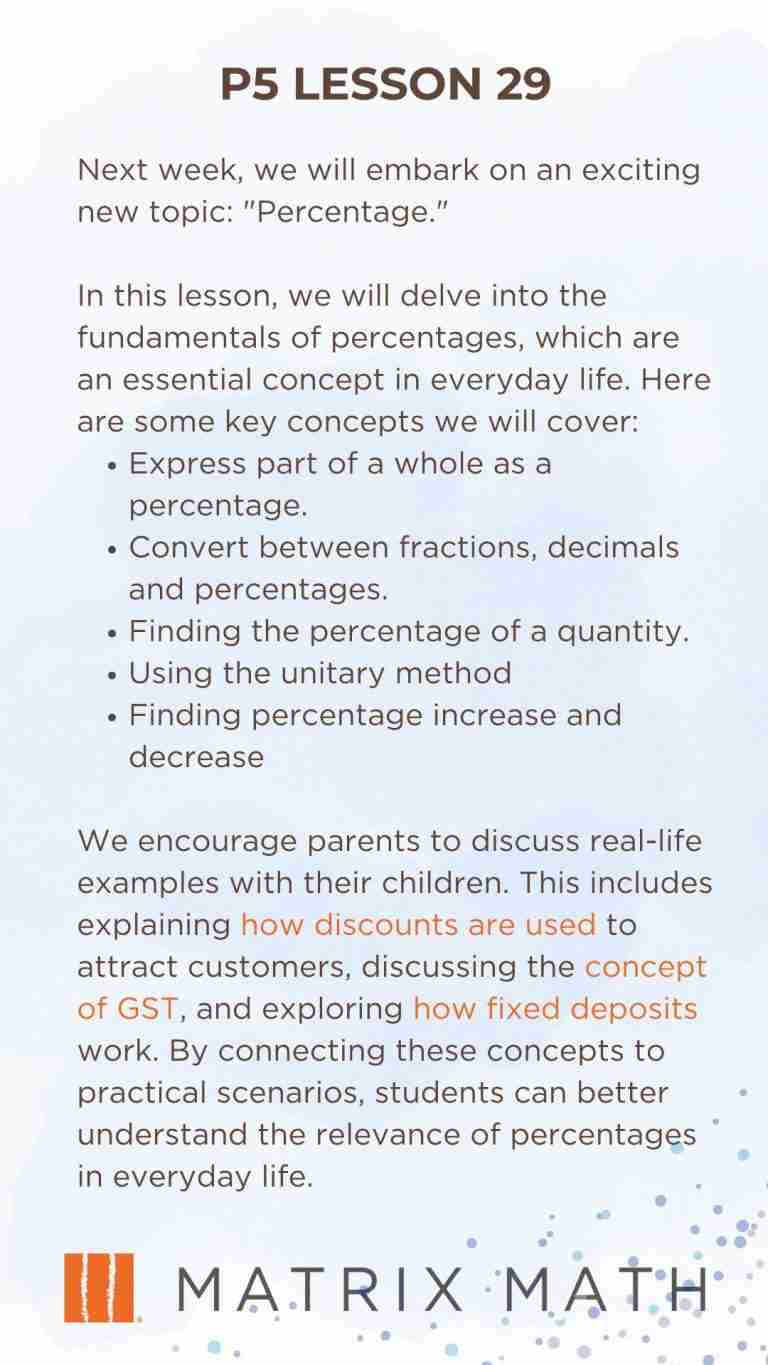 Primary Math Tuition Lesson 29 Sypnosis