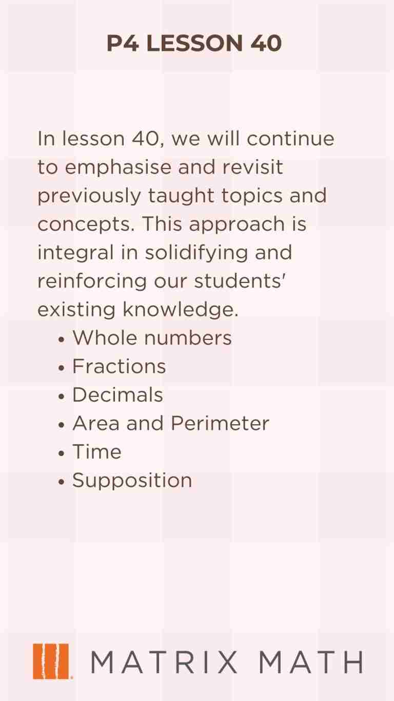 Bext Primary 4 Math Tuition Lesson 40 Synopsis