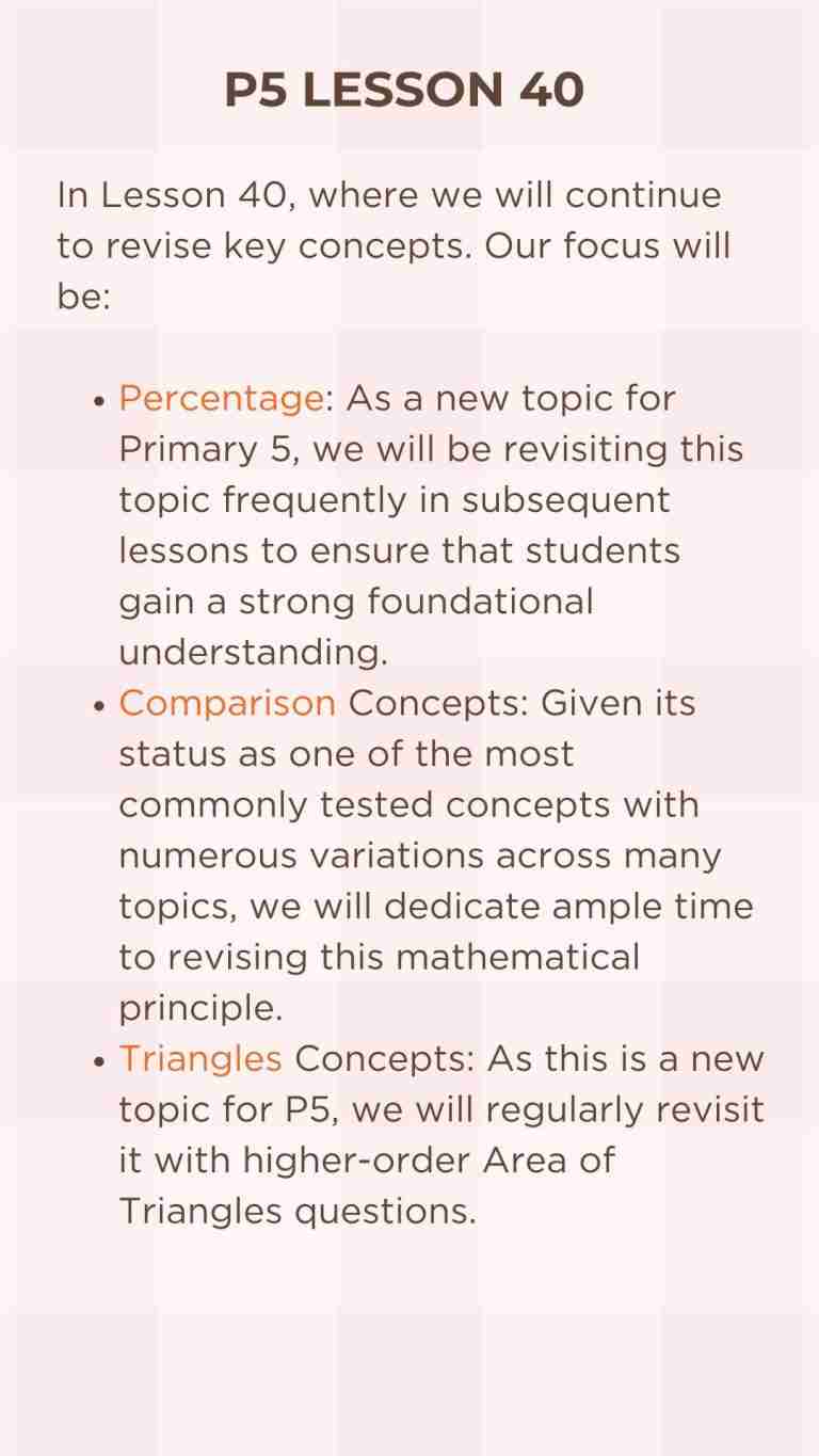 Bext Primary 5 Math Tuition Lesson 40 Synopsis