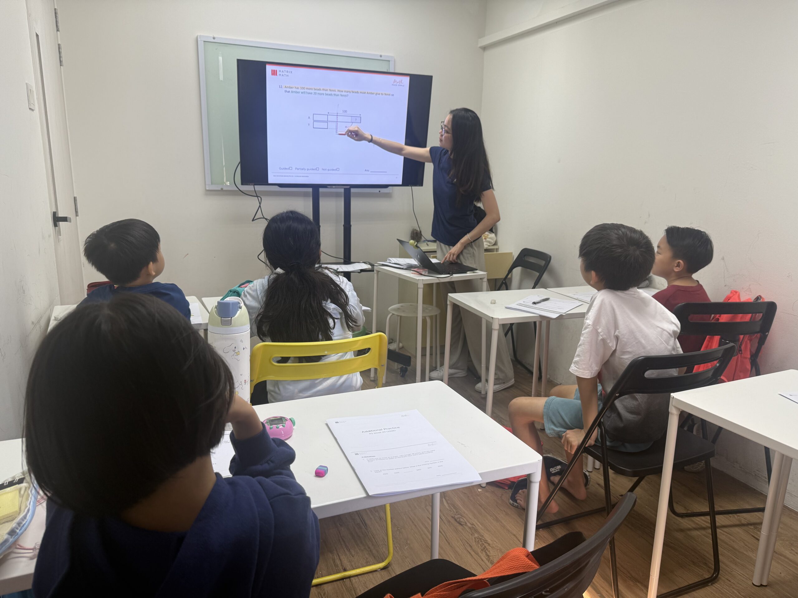 A Matrix Math teacher with a small group of primary students in class